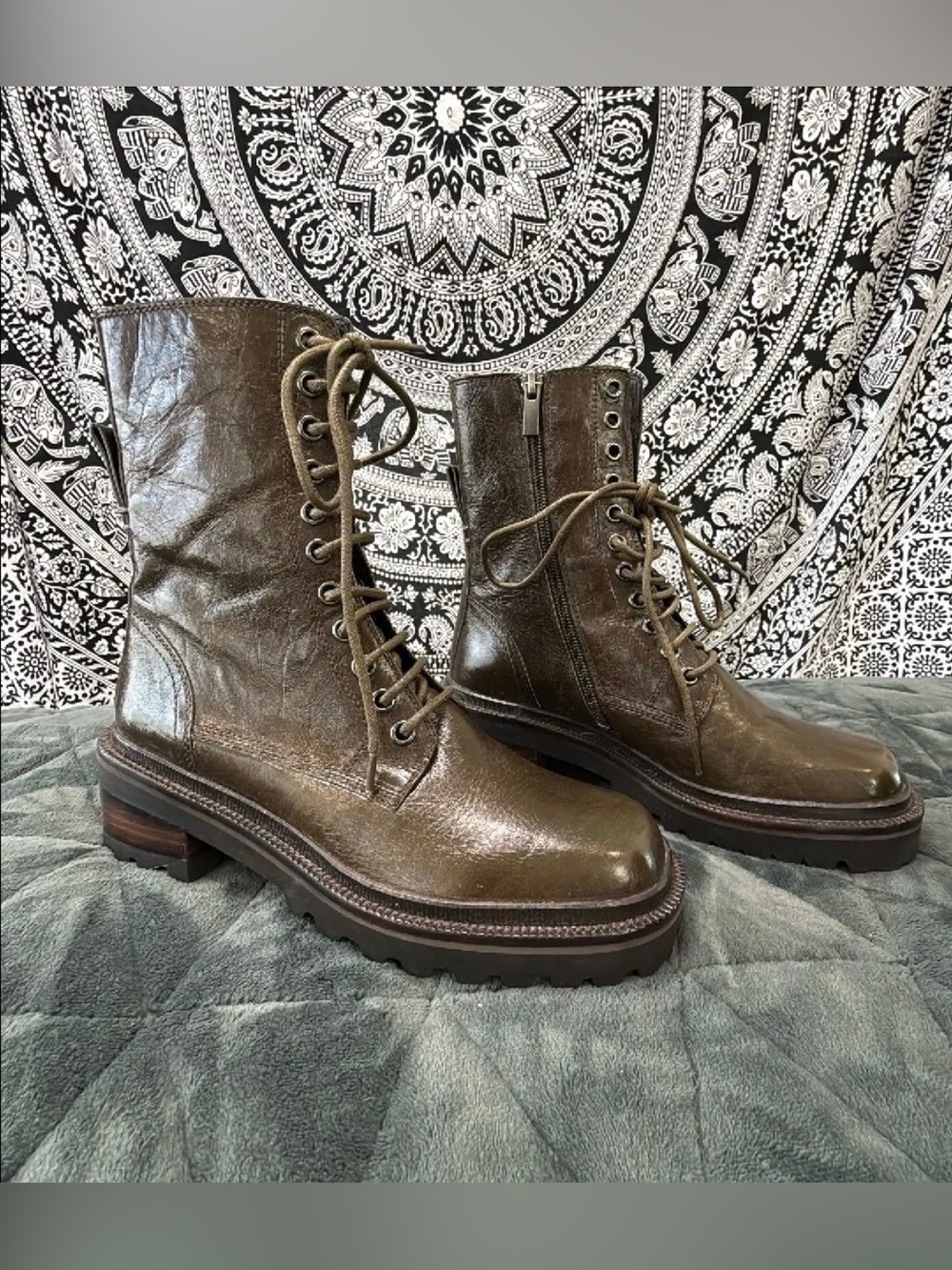 Bruno Premi Olive Leather Combat Boots